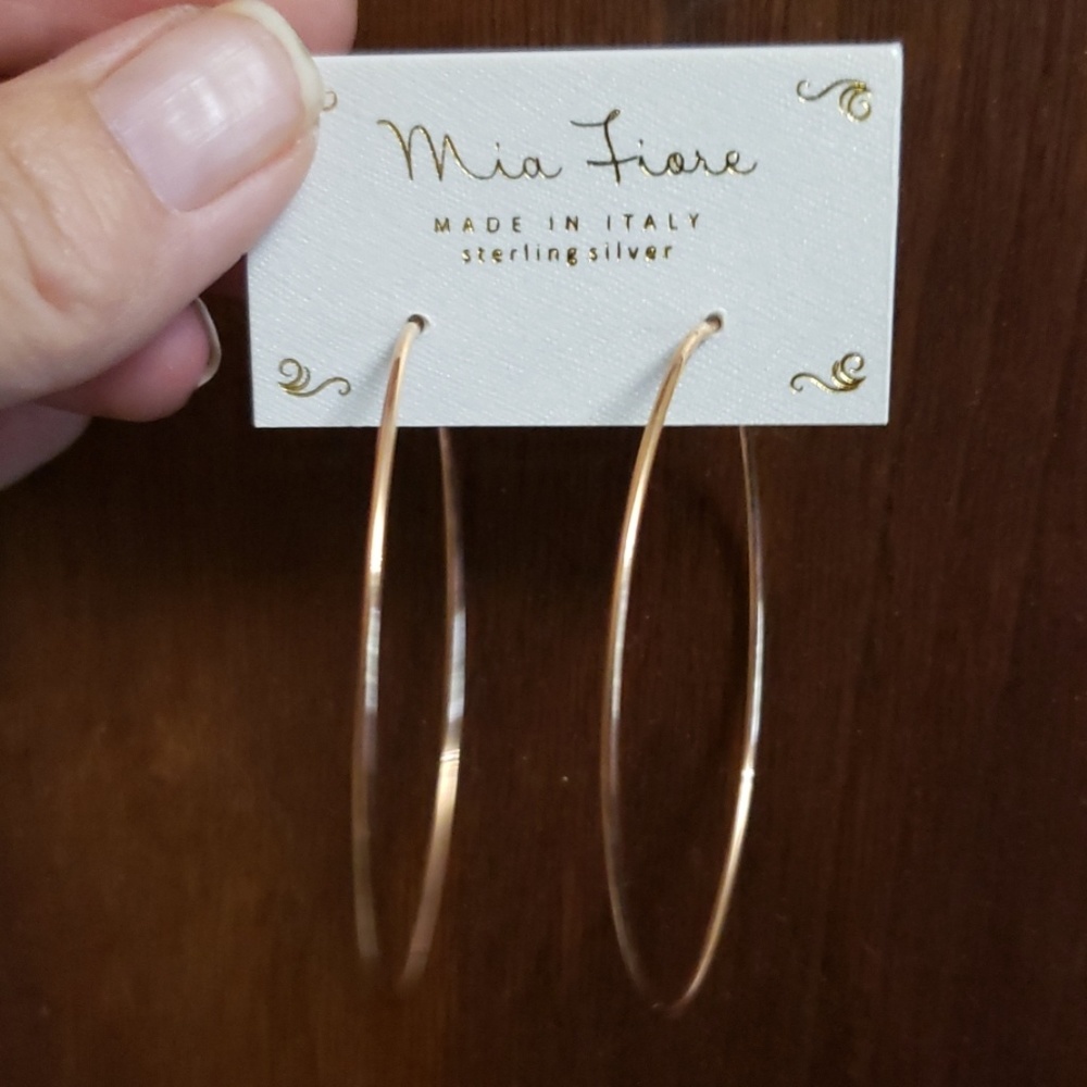 Mia Fiore Rose Gold plated Sterling Hoop Earrings - Picture 3 of 5